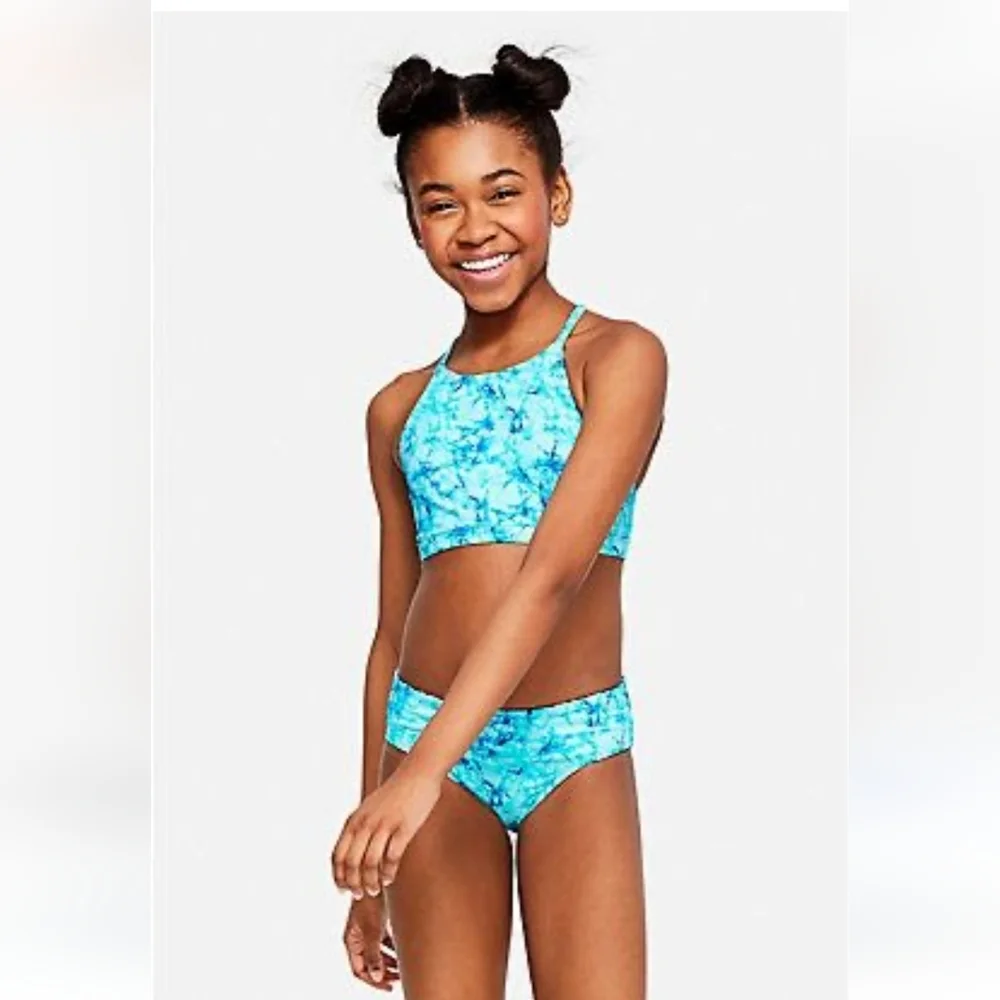 🎁 10/$25 Justice reversible swimsuit, size 8 blue bikini, tye dye batik